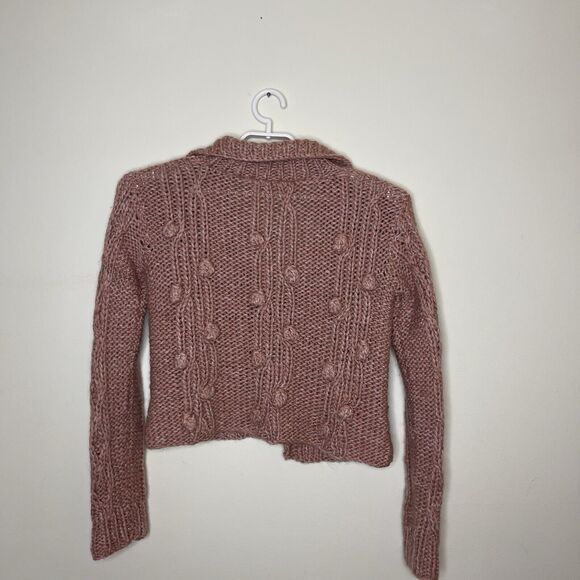 COOPERATIVE UO Women's Coral Pink Wool Bauble Pom Pom Cardigan Sweater Sz M - Picture 4 of 5